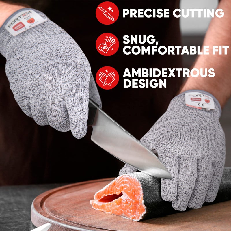 FORTEM Cut Resistant Gloves, 4x, Level 5 Protection Cutting Gloves For Oyster Shucking, Kitchen Work, Food Grade, EN388 Certified (Small) - Image 3